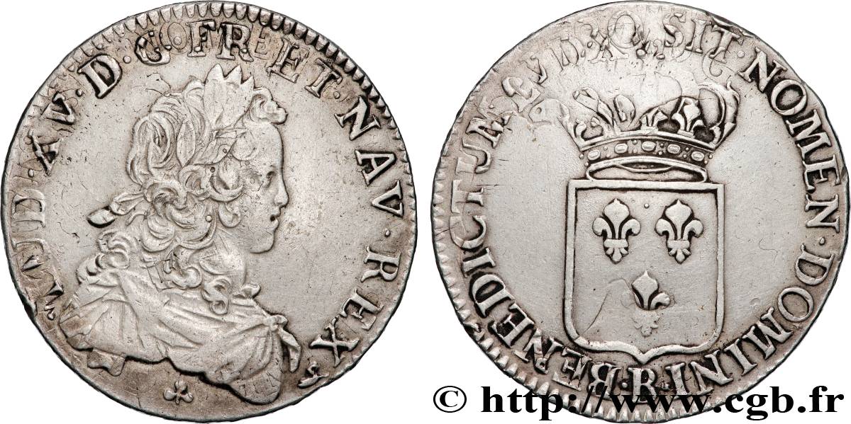 LOUIS XV THE BELOVED Écu de France 1720 Rouen XF