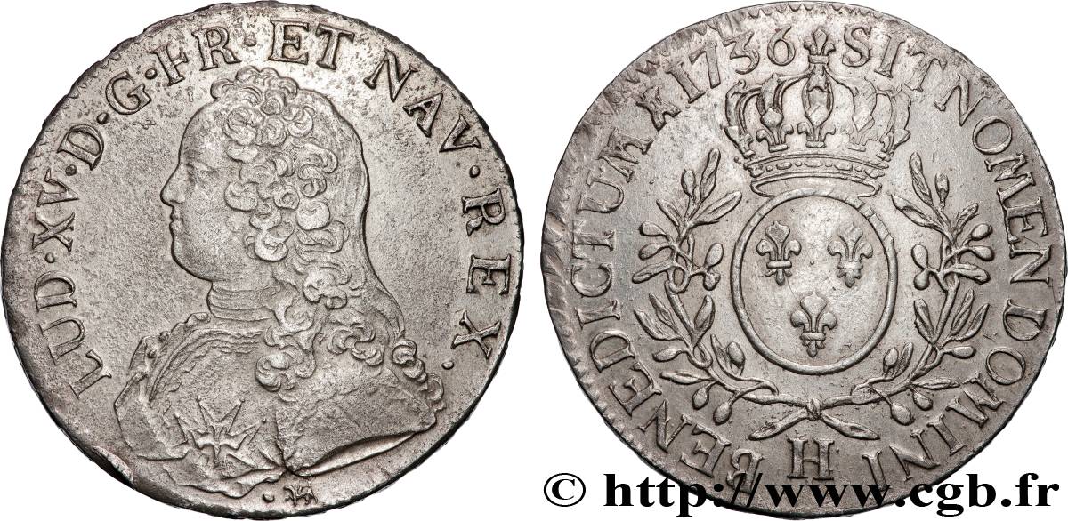 LOUIS XV THE BELOVED Écu aux branches d olivier, buste habillé 1736 La Rochelle AU