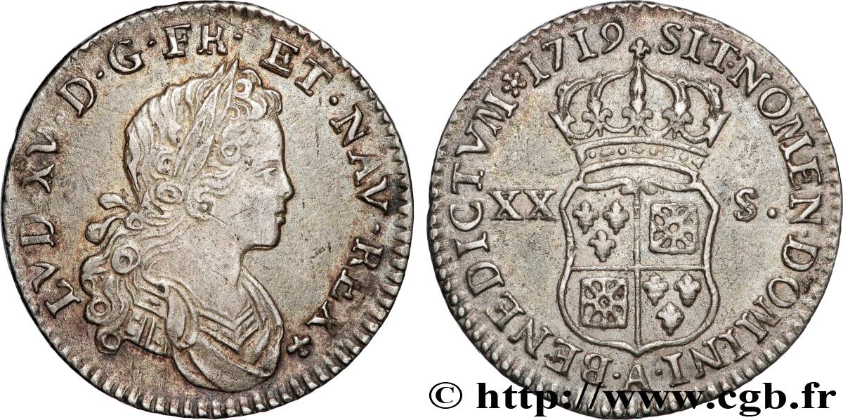 LOUIS XV THE BELOVED XX sols de Navarre 1719 Paris AU