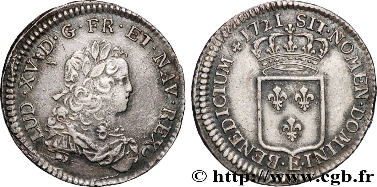 LOUIS XV DIT LE BIEN AIMÉ Tiers d écu de France 1721 Tours TTB/TTB+