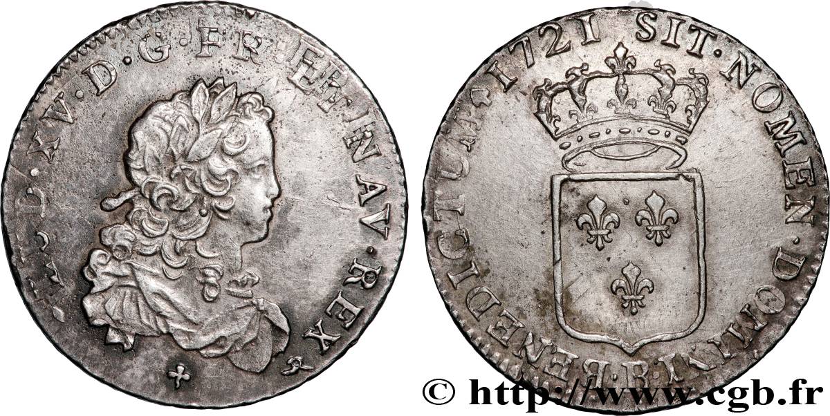 LOUIS XV DIT LE BIEN AIMÉ Tiers d écu de France 1721 Rouen SUP/TTB+