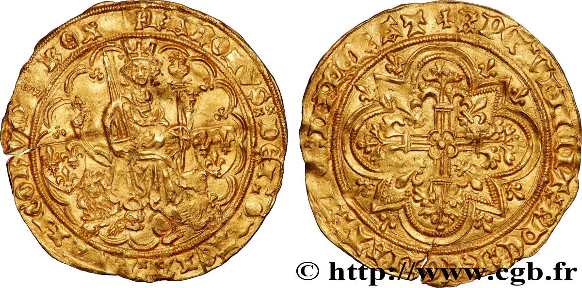 DAUPHIN CHARLES, RÉGENT - MONNAYAGE AU NOM DE CHARLES VI Double d’or s.m. La Rochelle TTB