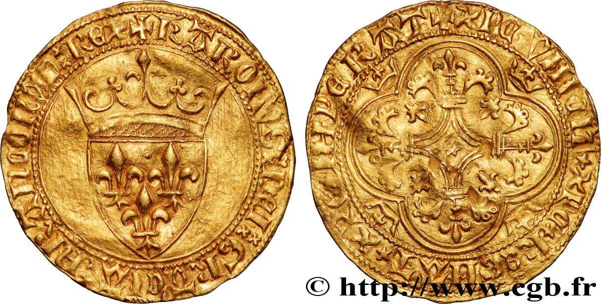 CHARLES VI  THE MAD  OR  THE WELL-BELOVED  Écu d or à la couronne n.d.  XF