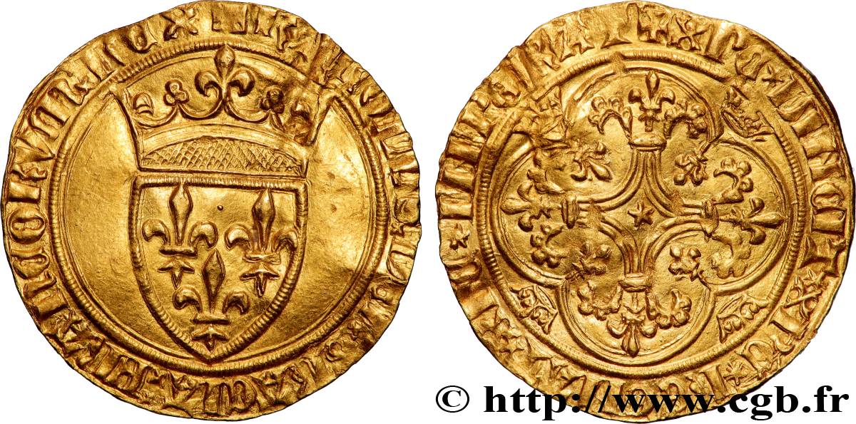 CHARLES VI  THE MAD  OR  THE WELL-BELOVED  Écu d or à la couronne n.d.  XF