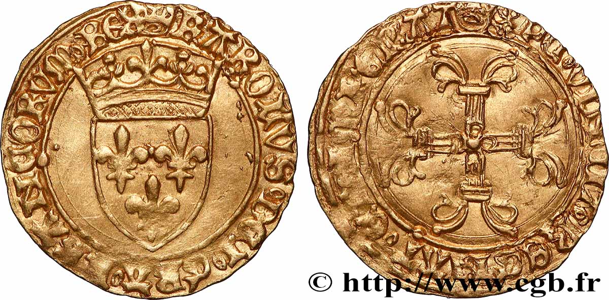 CHARLES VII LE VICTORIEUX Demi-écu d or à la couronne ou demi-écu neuf 18/05/1450 Paris TTB+/TTB