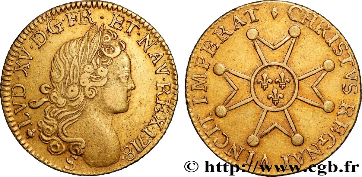 LOUIS XV DIT LE BIEN AIMÉ Louis d’or à la croix de chevalier, faux d’époque 1718 Reims