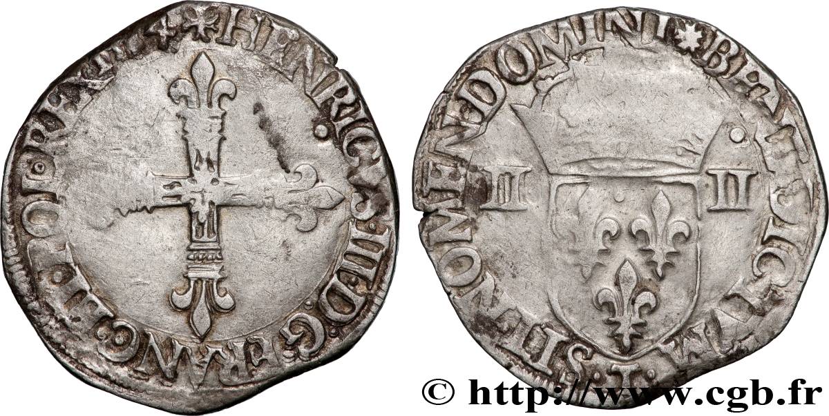 HENRY III Quart d écu, croix de face 1584 Nantes VF