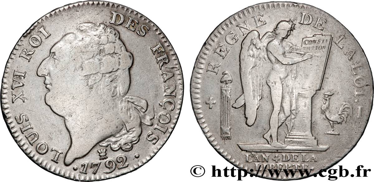 LOUIS XVI Écu dit  au génie , type FRANÇOIS 1792 Limoges VF