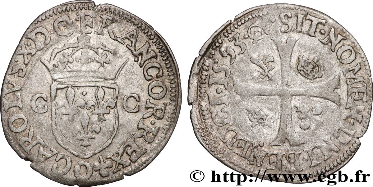 CHARLES X, CARDINAL OF BOURBON Douzain aux deux C, 2e type 1593 Riom AU
