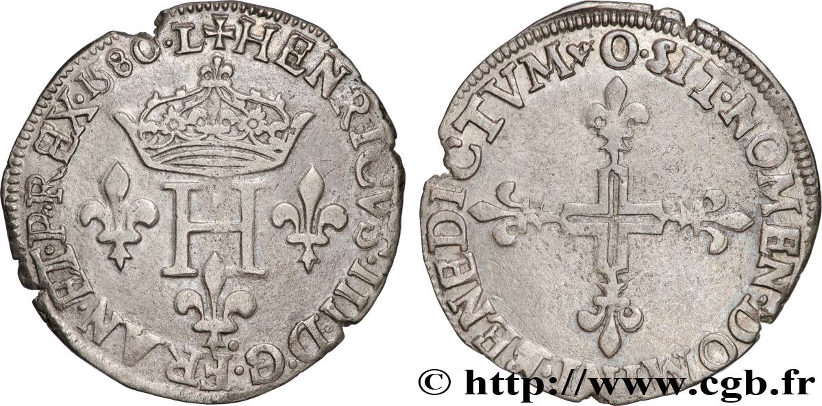 HENRY III Double sol parisis, 2e type 1580 Riom AU