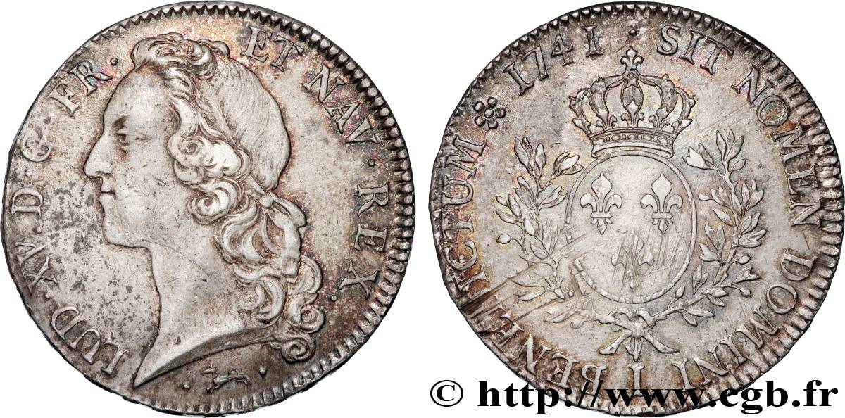 LOUIS XV  THE WELL-BELOVED  Écu aux branches d’olivier, tête ceinte d’un bandeau 1741 Bayonne XF/AU