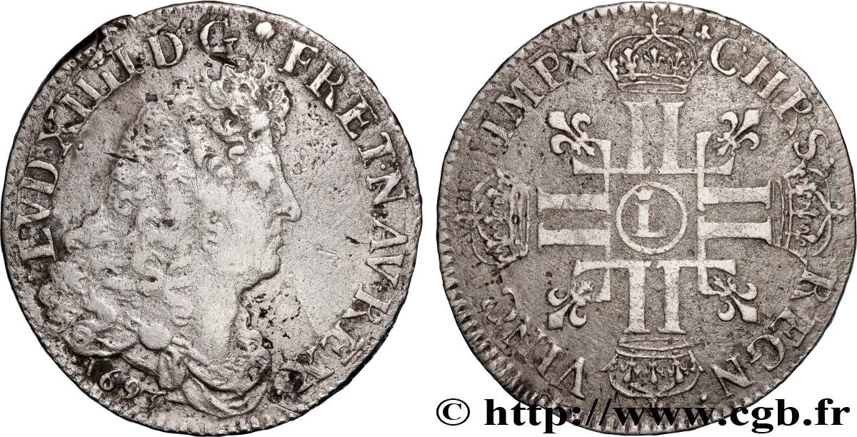 LOUIS XIV  THE SUN KING  Demi-écu aux huit L, 1er type 1693 Lille BC