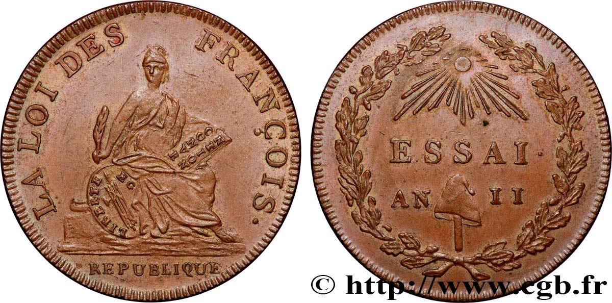 LA CONVENTION Essai de 2 sols ou du Décime de Bernier 1794 Paris SUP