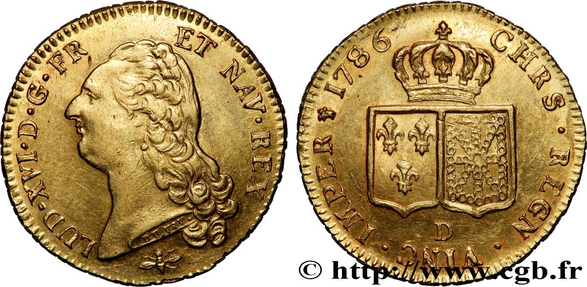LOUIS XVI Double louis d’or aux écus accolés 1786 Lyon TTB+