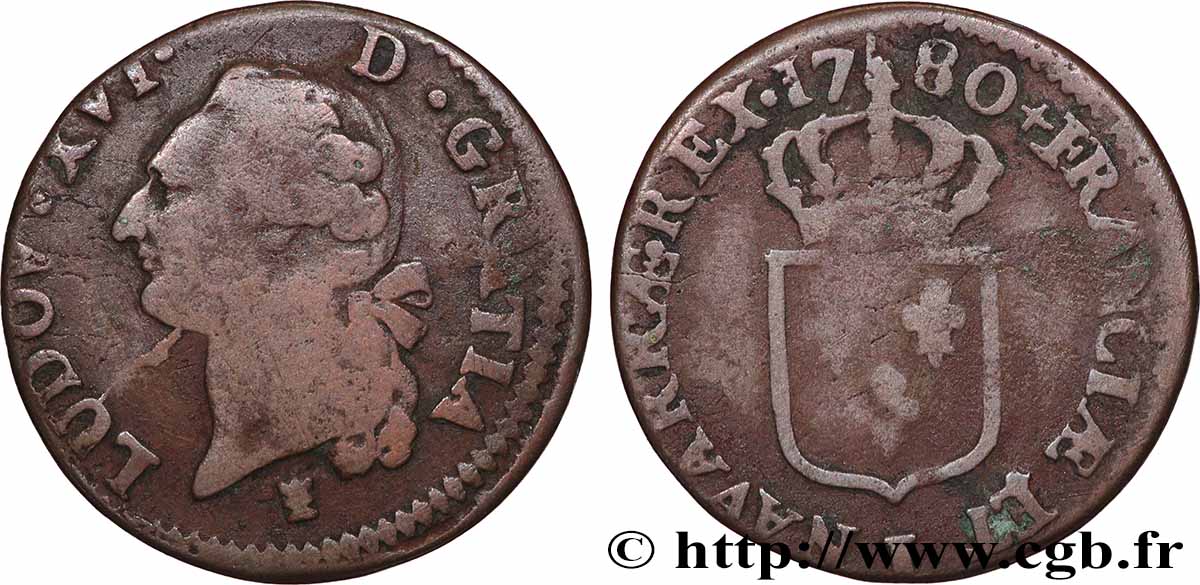 LOUIS XVI Sol dit “à l écu” 1780 Limoges VF