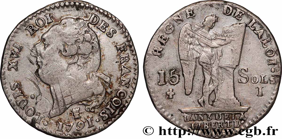 LOUIS XVI 15 sols dit  au génie , type FRANCOIS 1791 Limoges MBC