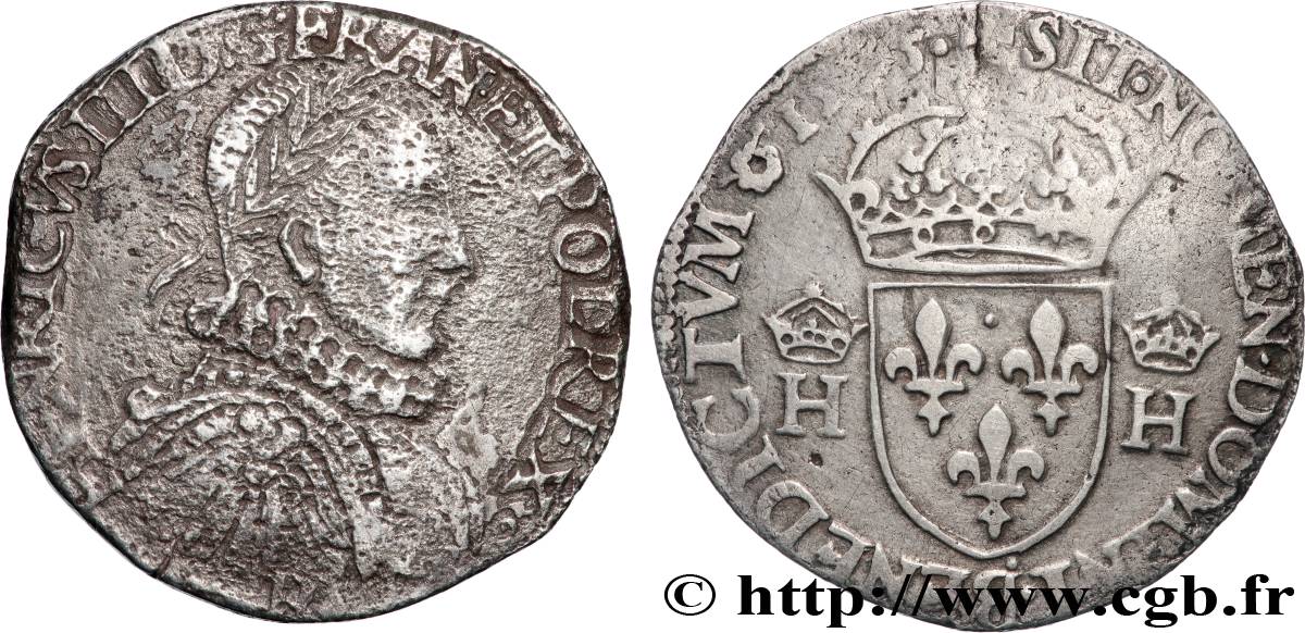 HENRI III Teston, 3e type 1575 Rouen TB/TB+