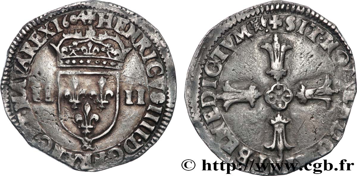 HENRI IV LE GRAND Quart d écu, écu de face, 2e type 1604 Aix-en-Provence TTB