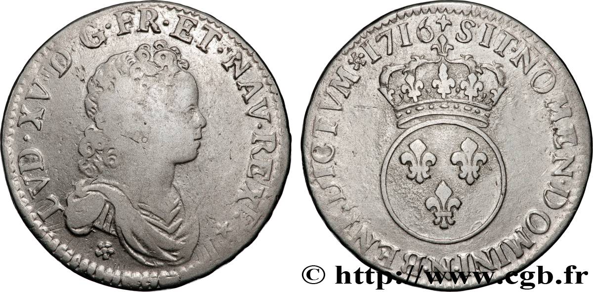 LOUIS XV DIT LE BIEN AIMÉ Demi-écu à l’écu rond couronné 1716 Montpellier TB/TTB