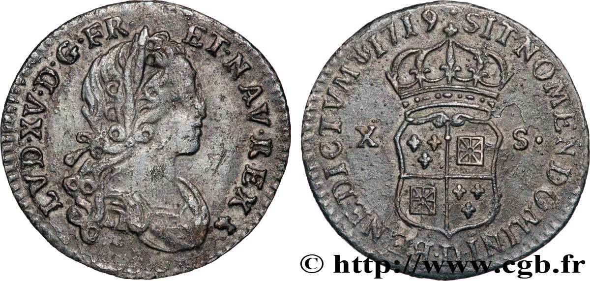 LOUIS XV DIT LE BIEN AIMÉ X sols de Navarre 1719 Lyon TTB