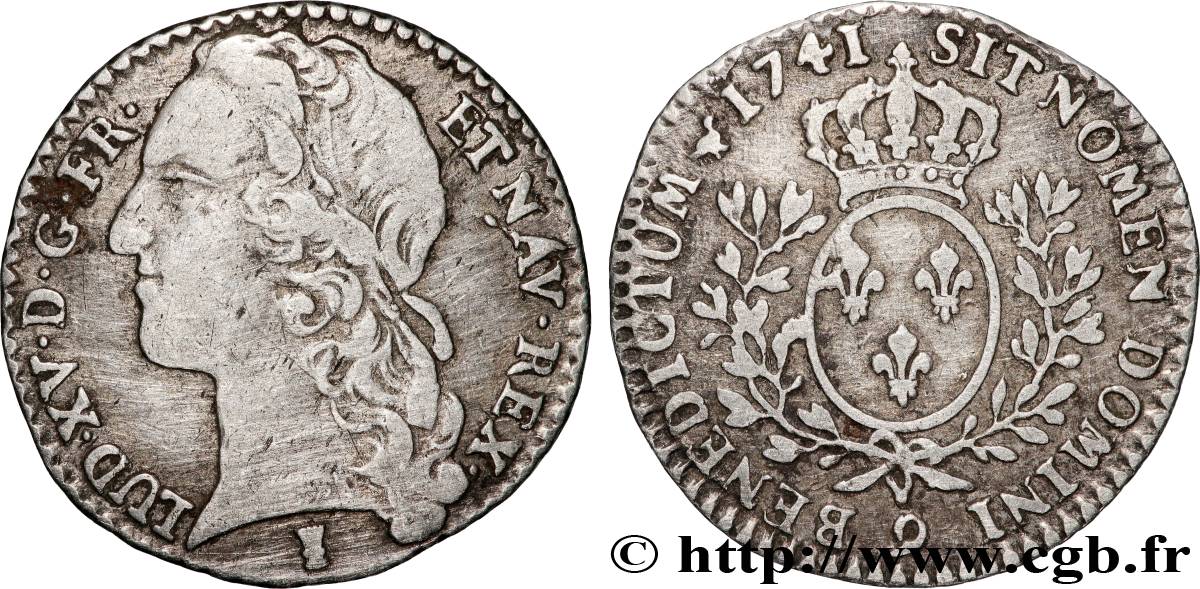 LOUIS XV DIT LE BIEN AIMÉ Dixième d écu aux branches d’olivier, tête ceinte d’un bandeau 1741 Rennes TTB