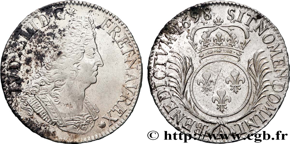 LOUIS XIV LE GRAND OU LE ROI SOLEIL Demi-écu aux palmes 1698 Paris TTB/TTB+