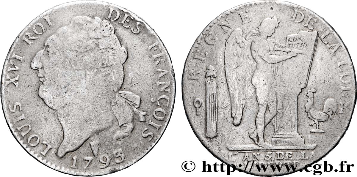 LOUIS XVI Écu dit  au génie , type FRANÇOIS 1793 Bordeaux q.BB