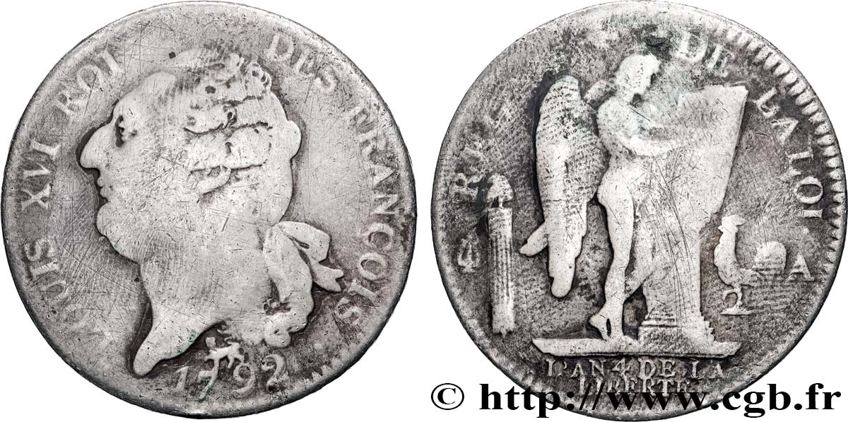 LOUIS XVI Écu dit  au génie , type FRANÇOIS 1792 Paris B