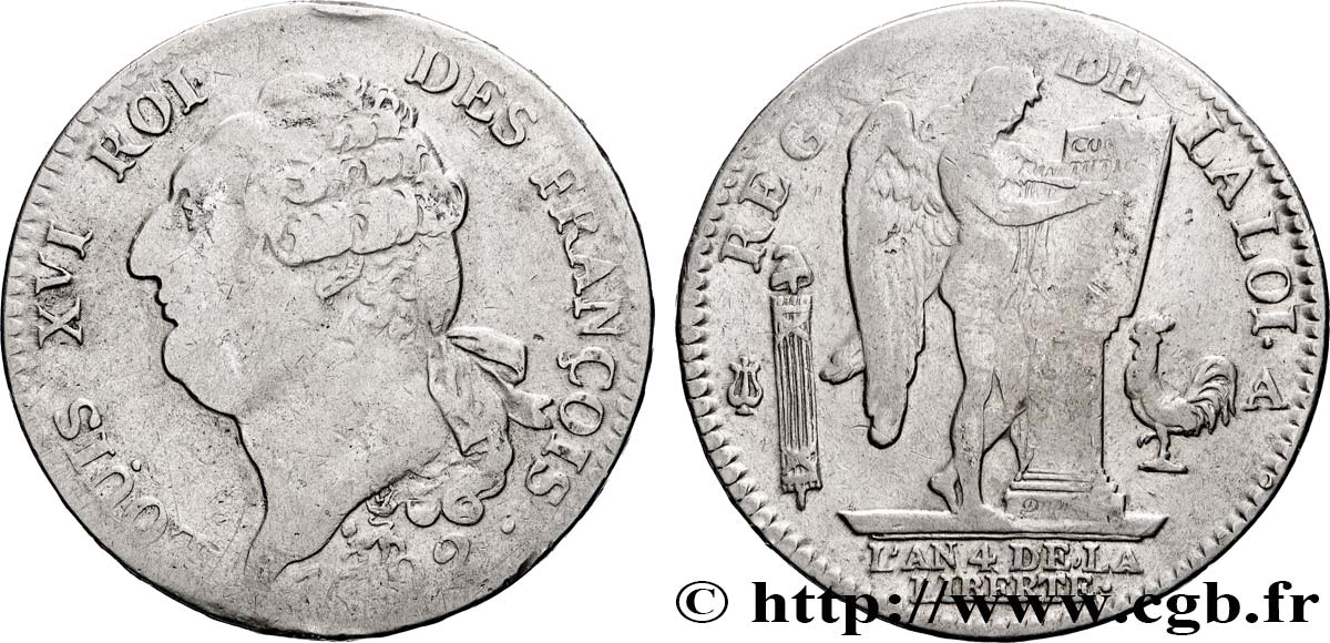 LOUIS XVI (MONARQUE CONSTITUTIONNEL)  Écu au génie 1792 Paris TB+/TB
