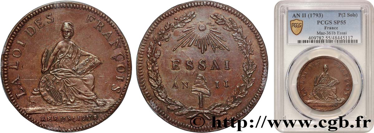 CONVENZIONE NAZIONALE Essai de 2 sols ou du Décime de Bernier 1794 Paris SPL55