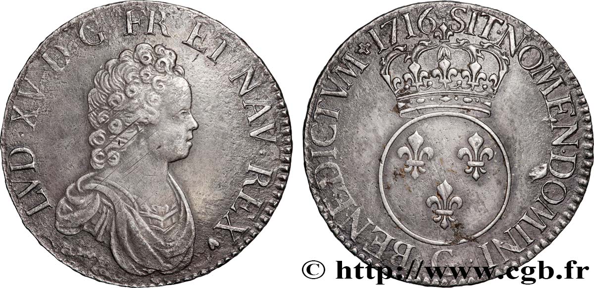 LOUIS XV DIT LE BIEN AIMÉ Écu dit  vertugadin  1716 Poitiers TTB+