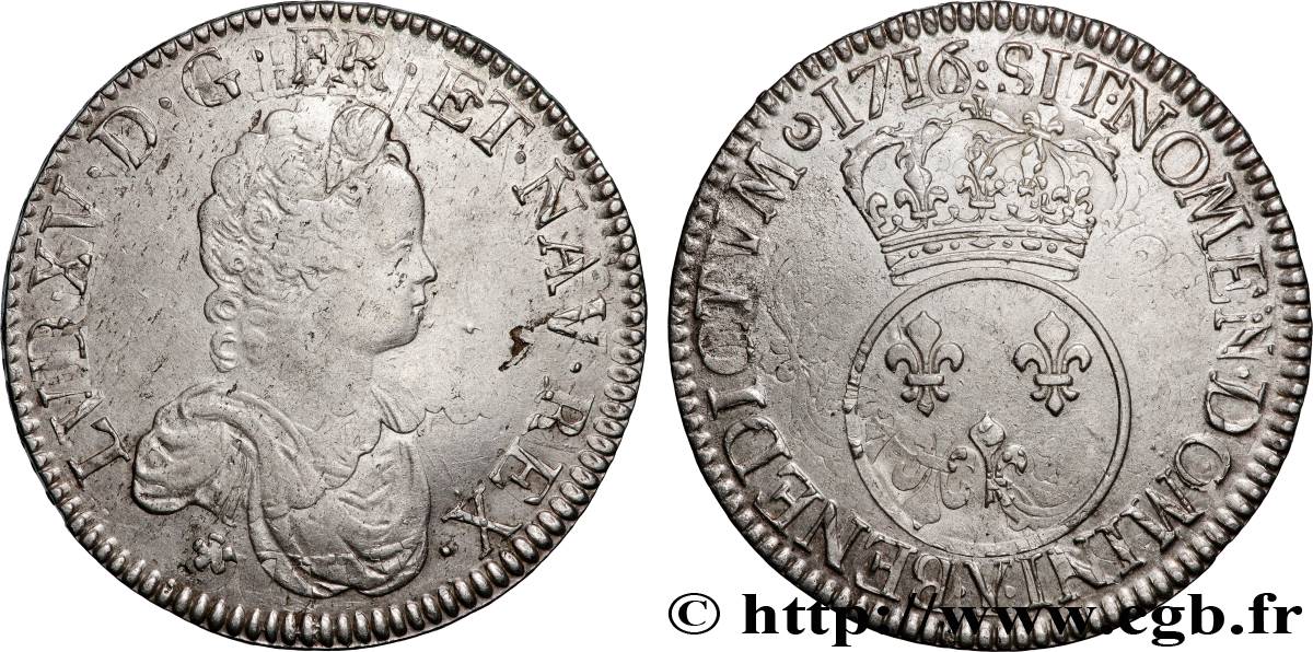 LOUIS XV DIT LE BIEN AIMÉ Écu dit  vertugadin  1716 Bourges TTB