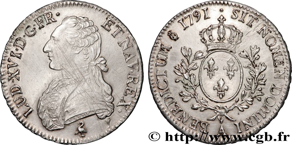 LOUIS XVI Écu aux branches d olivier 1791 Paris TTB+/SUP