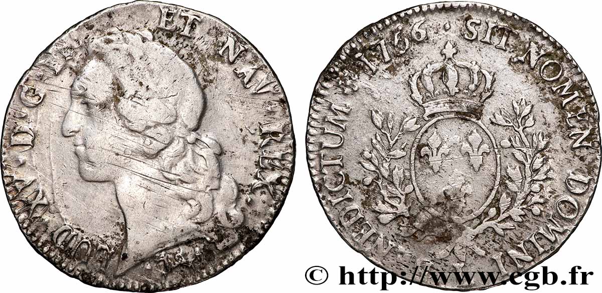 LOUIS XV THE BELOVED Écu aux branches d’olivier, tête ceinte d’un bandeau 1756 Bayonne VF