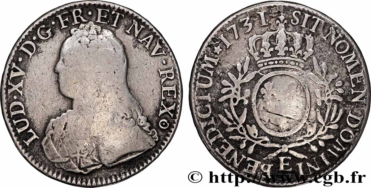LOUIS XV THE BELOVED Écu aux branches d olivier, buste habillé 1731 Tours VF