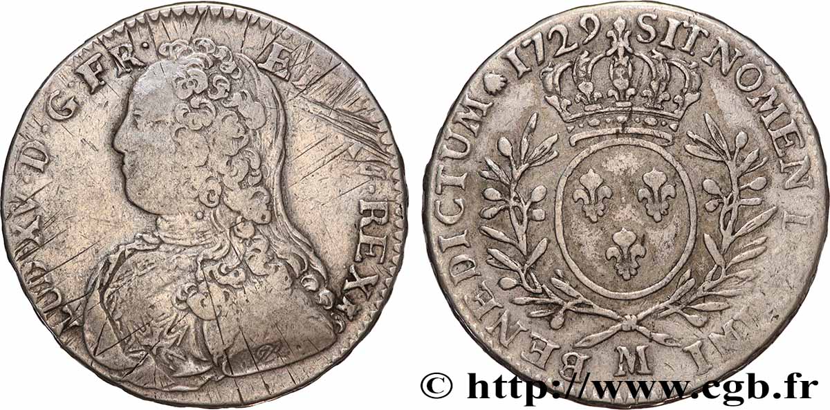 LOUIS XV DIT LE BIEN AIMÉ Demi-écu aux branches d olivier, buste habillé 1729 Toulouse TB+/TTB
