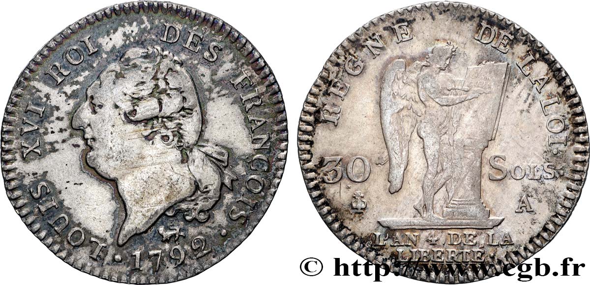 LOUIS XVI 30 sols dit  au génie , type FRANÇOIS 1792 Paris q.BB/BB
