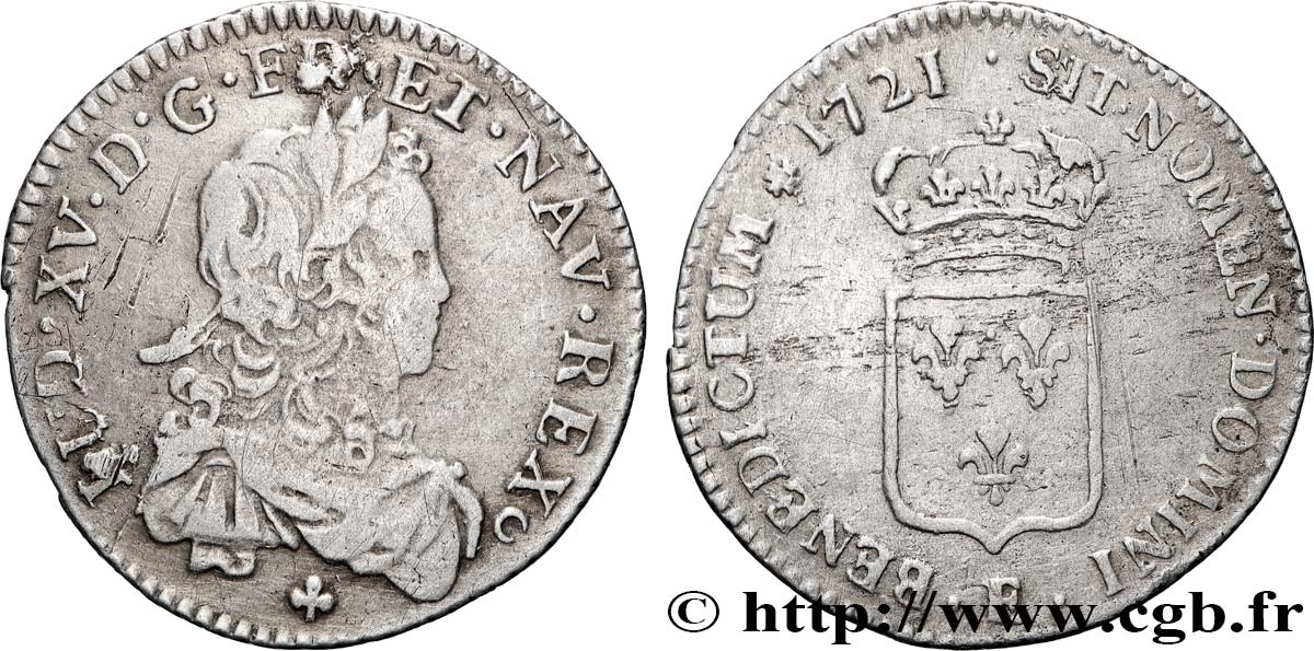 LOUIS XV DIT LE BIEN AIMÉ Sixième d écu de France 1721 Tours TTB
