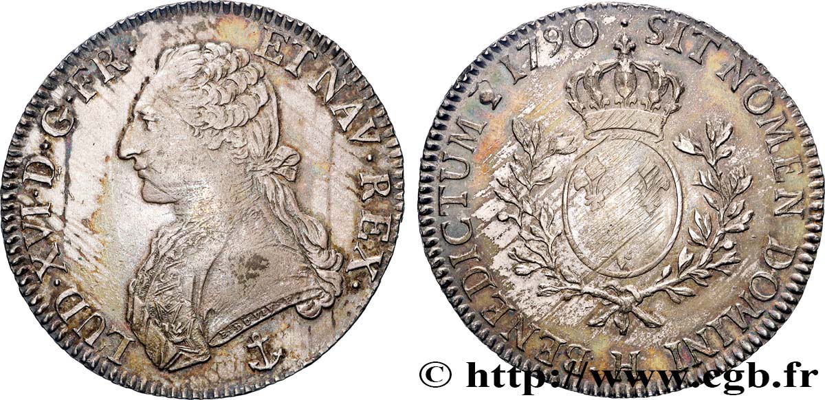 LOUIS XVI Écu aux branches d olivier 1790 La Rochelle TTB+