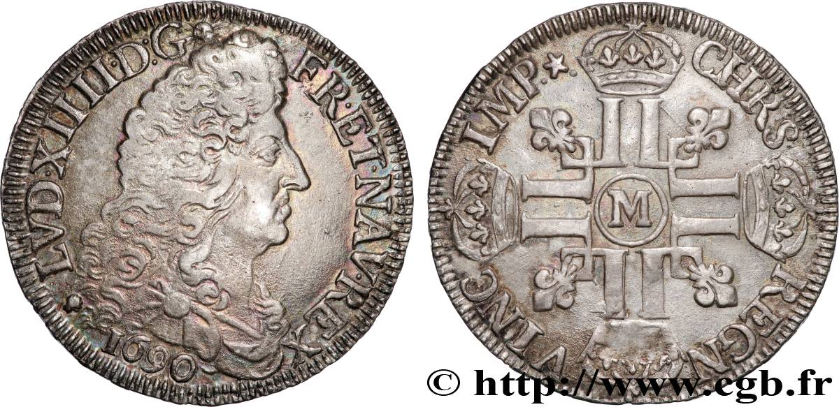 LOUIS XIV  THE SUN KING  Demi-écu aux huit L, 1er type 1690 Toulouse AU