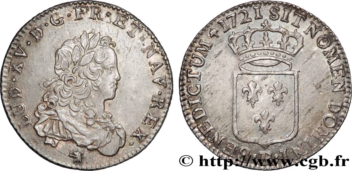 LOUIS XV  THE WELL-BELOVED  Tiers d écu dit  de France  1721 Orléans AU
