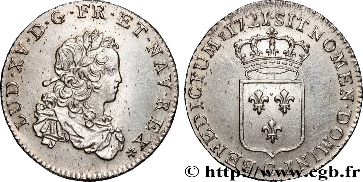 LOUIS XV  THE WELL-BELOVED  Tiers d écu dit  de France  1721 Caen MS