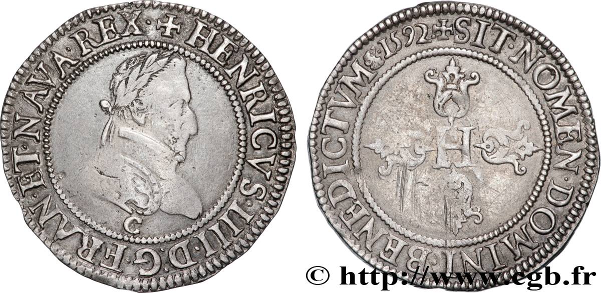 HENRY IV Demi-franc, 1er type de Saint-Lô 1592 Saint-Lô MBC