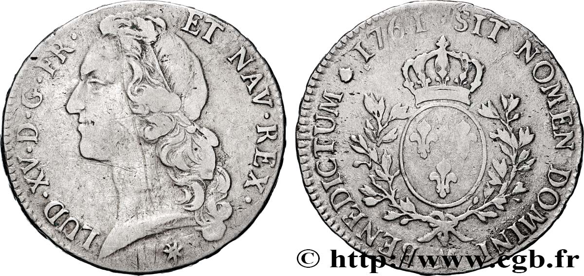 LOUIS XV DIT LE BIEN AIMÉ Écu aux branches d’olivier, tête ceinte d’un bandeau 1761 Toulouse TB