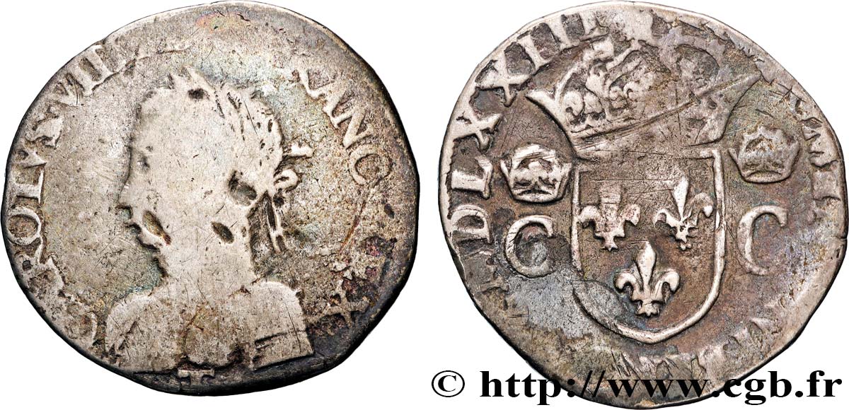 CHARLES IX Teston, 2e type 1573 Nantes B+