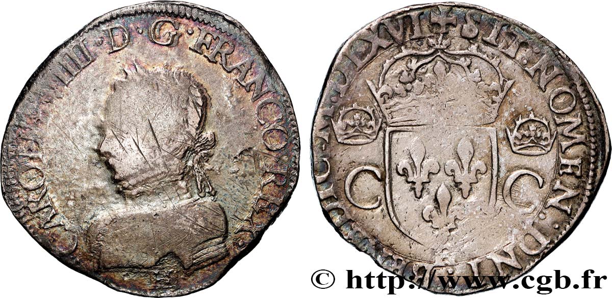 CHARLES IX Teston, 2e type 1566 (MDLXVI) La Rochelle B+/TB