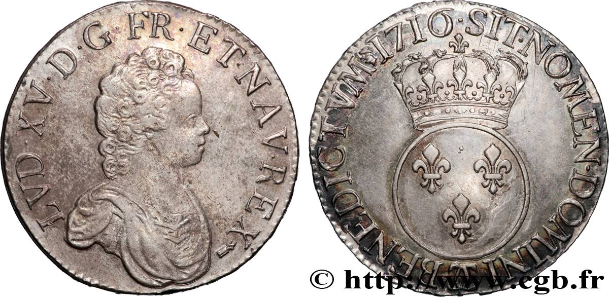 LOUIS XV  THE WELL-BELOVED  Écu dit  vertugadin  1716 Besançon AU/AU