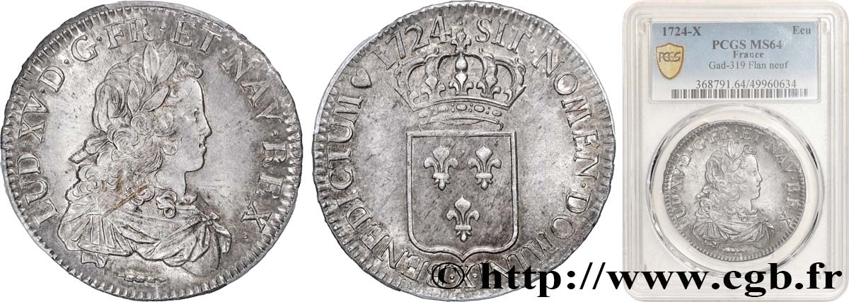 LOUIS XV DIT LE BIEN AIMÉ Écu de France 1724 Amiens SPL64