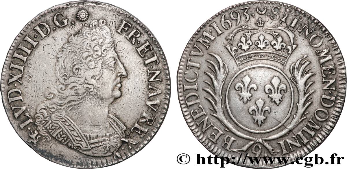 LOUIS XIV  THE SUN KING  Demi-écu aux palmes 1693 Rennes SS