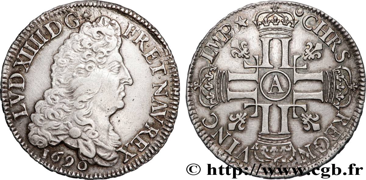 LOUIS XIV LE GRAND OU LE ROI SOLEIL Demi-écu aux huit L, 1er type 1690 Paris TTB